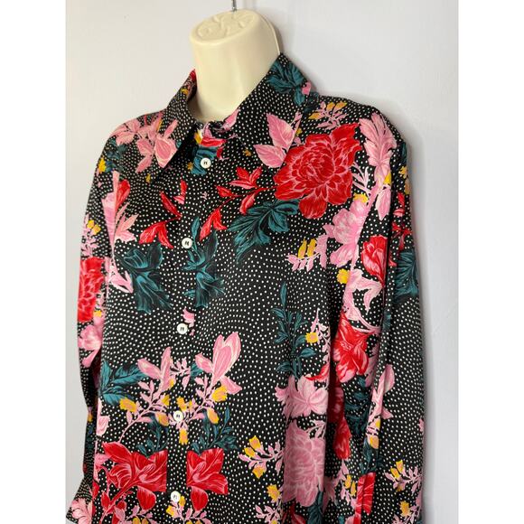 Tell Your Friends Long Sleeve Shirt Button Up Alicia Print Silk Women's XS New - Picture 11 of 16